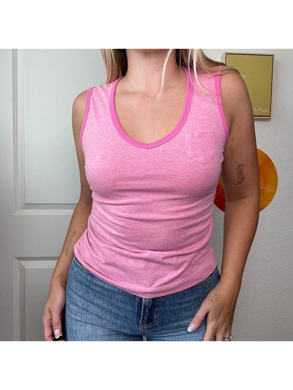 Vintage Y2K 2000s Weavers Two Toned Pocket Tank Top Sz S